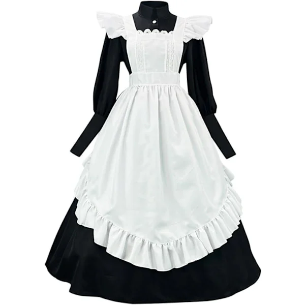Stuepige lang kjole, fransk stuepige kjole, husholderske, cosplay kostume til Halloween, cosplay, anime fest, kostumesæt - XL