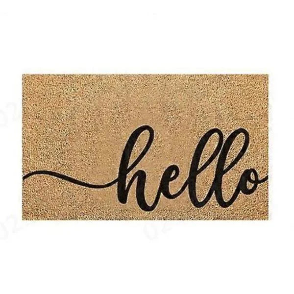 Sklisikker Kokosfiber Dørmatte - 60 x 90cm - Hello - PVC-bakside Velkomstmatte Dørmatte