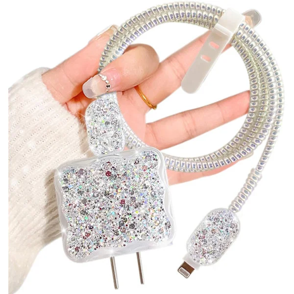Kabelbeskytter til iPhone 18W/20W oplader, klart bølget design, datakabel etui, ledningskabelbeskytter, telefonopladerbeskytter til iPhone XR 8 11 12 