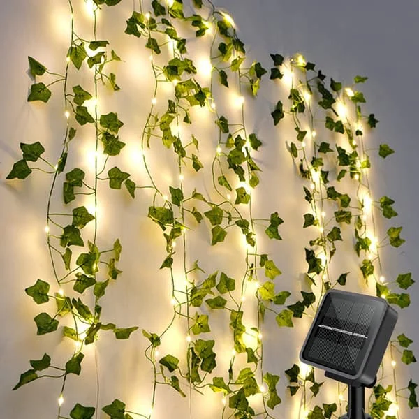 Udendørs solcelle lyskæde, kunstig efeu solcelle lyskæde 10M 100 LED'er, vandtæt fe lys 8 tilstande dekoration, til have, terrasse, balkon