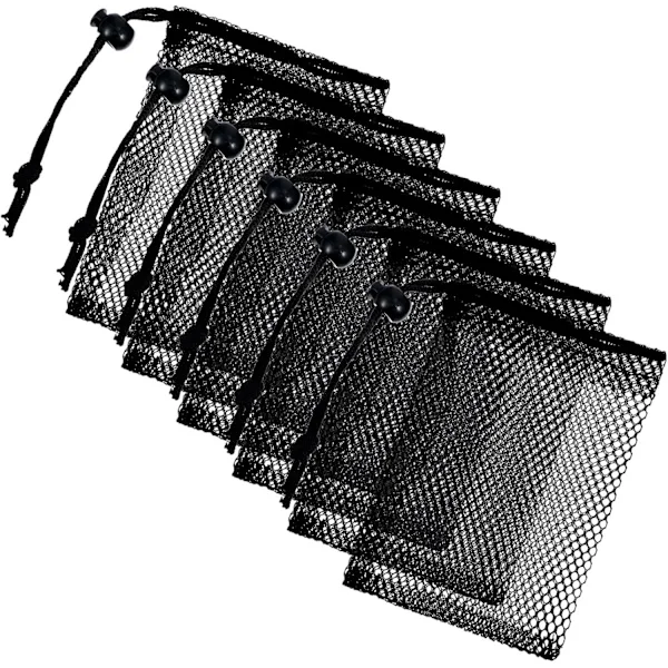6 stk små nettingposer, 15x10 cm mini nettingposer med snøring, bærbare oppbevaringsposer i nylon, reiseoppbevaringsposer