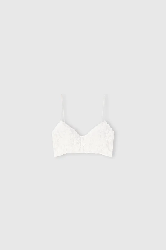 Ermanno Scervino Unstructured Tulle White Bra with Rebrodé Lace, Weiß