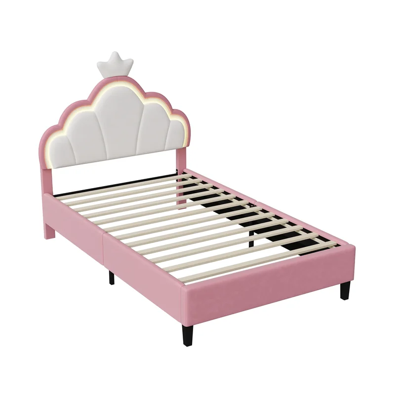 AliExpress - Superaly 90x200cm Kinderbett mit Lattenrost, Kinderbett, gepolstertes Bett, kronenförmiges Prinzessinnenbett, Bettgestell für Mädchen, 