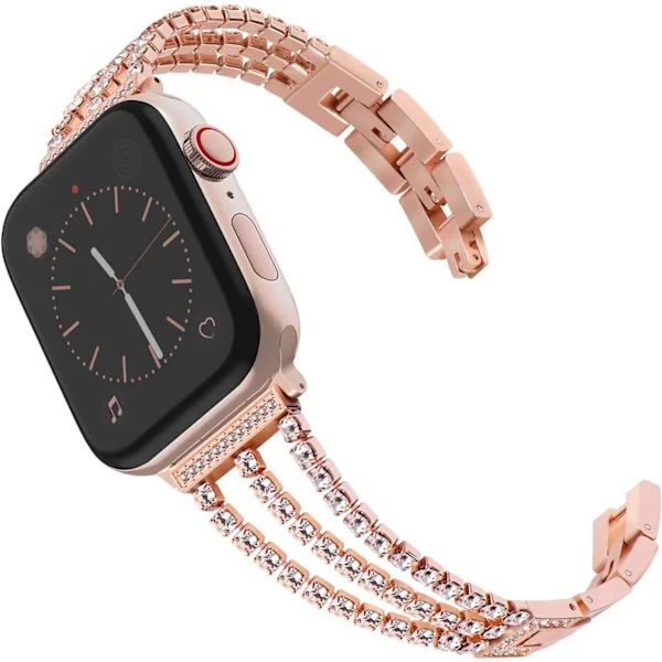 Kompatibel med Apple Watch Armband 42mm 44mm 45mm 49mm, Kvinnors Glittrande Kristall Bling Armbandsremmar Ersättningsband, Bling Roséguld