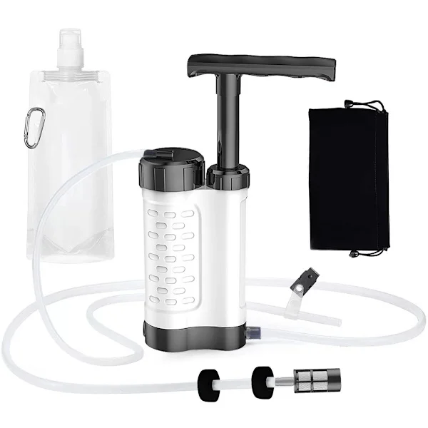 Water Filter Pump - Water Purification Pump - Water Filter System - Survival Kit - Emergency Kit - 0.01 Micron 5-Stage Water Filter - for Outdoor Use