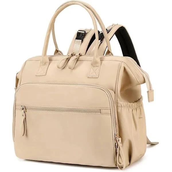 Vanntett nylon fødebag bærbar bleieoppbevaringspose beige