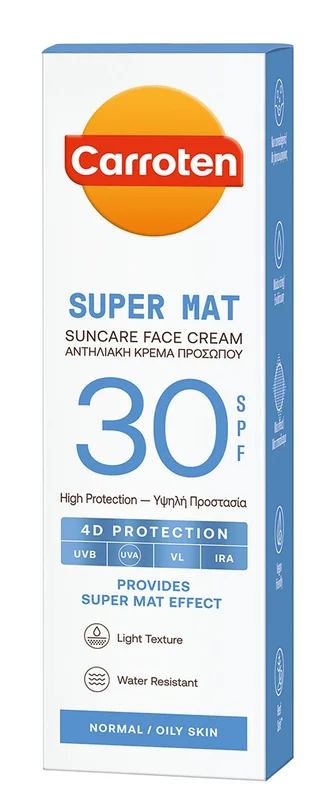 Carroten Super Mat Suncare Face Cream SPF 30 50 ml, Hudpleje, Solcreme, Solcreme Til Ansigtet