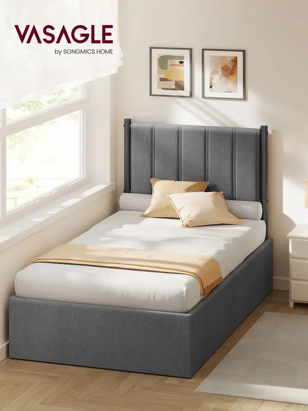 AliExpress - VASAGLE Bettgestell, 90 x 200 cm, hochklappbar Lattenrost, Stauraum unter dem Bett, mit Kopfteil, grau