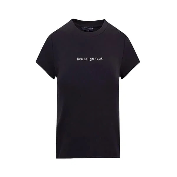 FCUK Dam/Dam Slogan Slim Crop T-shirt 8 UK Svart