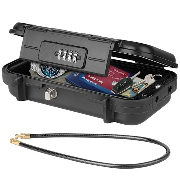Portable Combination Lock Security Safe, Waterproof Security Box with Removable Cable (Black)-FA6-