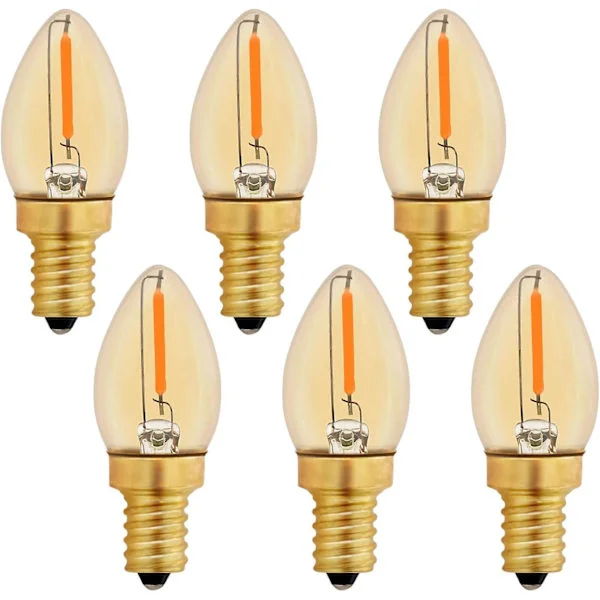 C7 E12 LED-lampa 220V, 0,5W Ersätter 5W, E12 LED-glödlampa bärnstensfärgad dekorativ nattlampa, varmvit 2200K, ej dimbar, 6-pack _MGF