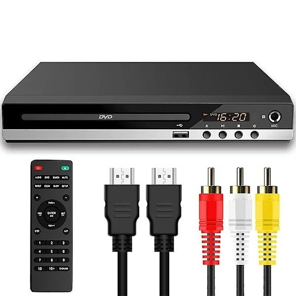 DVD-spiller for TV med HDMI, DVD-spiller som spiller alle regioner, CD-spiller for hjemmestereoanlegg, HDMI- og RCA-kabel inkludert