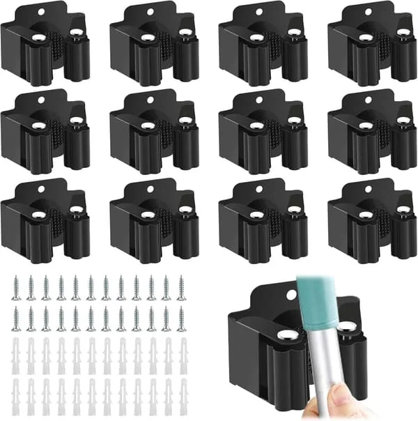 Set of 12 Wall Mounts, Wall Broom Holders, Wall Brackets, Tool Holders, Tool Holders for Hanging Garden Tools and Brooms
