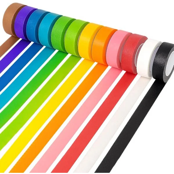 12 ruller farvet malertape – Washi tape – Håndværksklistermærker til tidlig barndom – DIY håndværkstape – Farvet malertape – 0,8 cm x 13 m