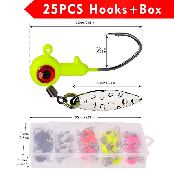 25 st Underspin Fiske Jigg Huvuden med Willow Blade Ögon Abborre Öring Jigg 1.4g-3g