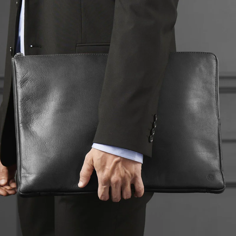 Montreal Black Leather Laptop Sleeve for Men - Laptop sleeves