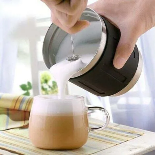 Dryckesblandare. Elektrisk skummare i rostfritt stål, tillbehör – handhållen mjölkskummare för att göra kaffe, matcha och latte.