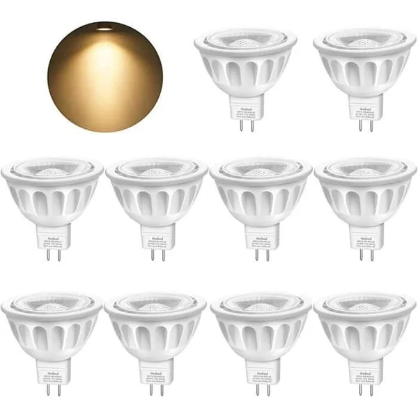GU5.3 MR16 LED-pære 5W, varmhvit 3000K LED-lampepære, 12V LED-spotlight, 35° strålevinkel, ikke-dimbar, pakke med 10