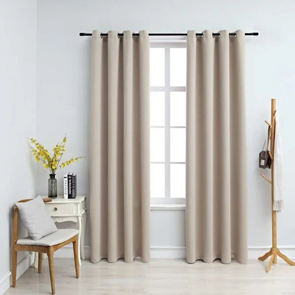 vidaXL Blackout Curtains with Metal Rings 2 pcs Beige 140x225 cm Beige beige