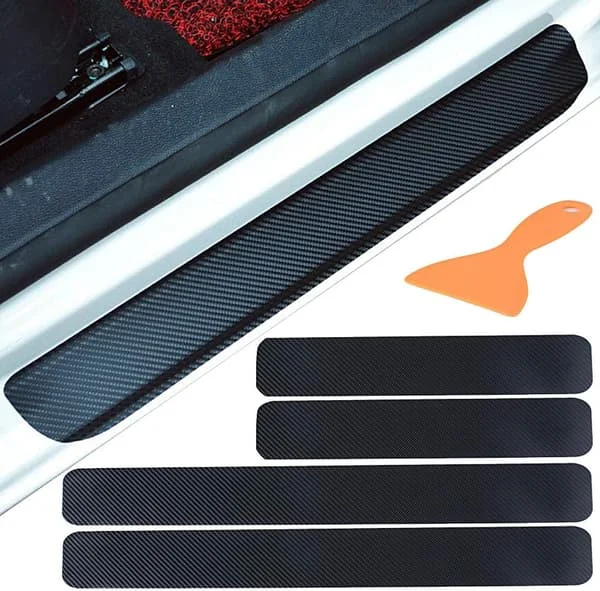 4 stk. bilterskel karbonfiber klistremerke bildør ripe stripe anti-spark klistremerke beskyttelsesmatte 4D terskel stripe karbonfiber klistremerke (