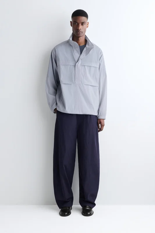 COS Men's Oversized Water-Resistant Anorak Jacket in Blue
