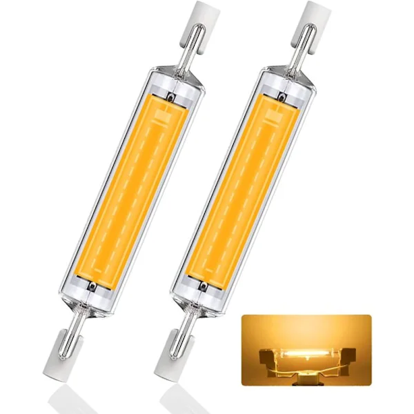 R7S LED 118mm Varm Hvid 3000K, 10W Erstatter Halogen R7S J118 100W, AC 220V-240V 1000LM 360° Strålevinkel R7S COB LED Lineær Pære 118mm, 2 stk.