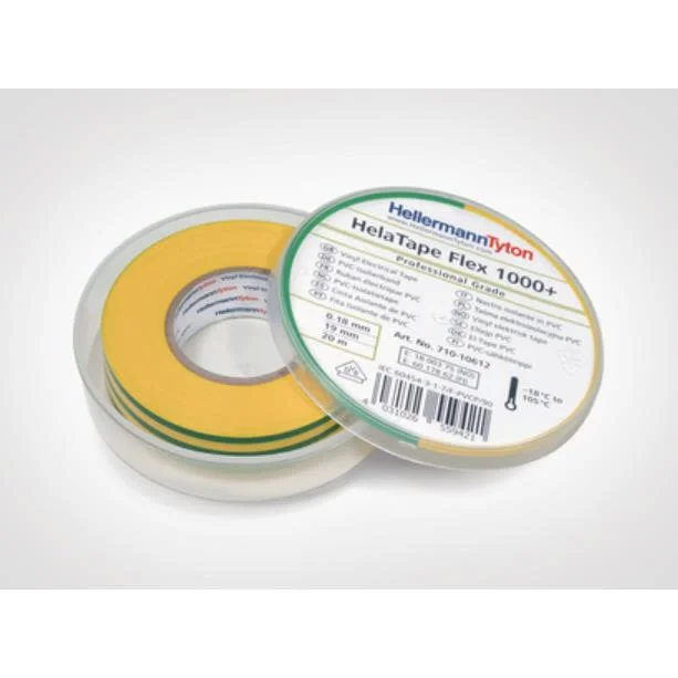 Hellermann Tyton HelaTape Flex 1000+ Elektrikerteip 19 mm x 20 m Gul/grønn, Maskintilbehør & forbruk