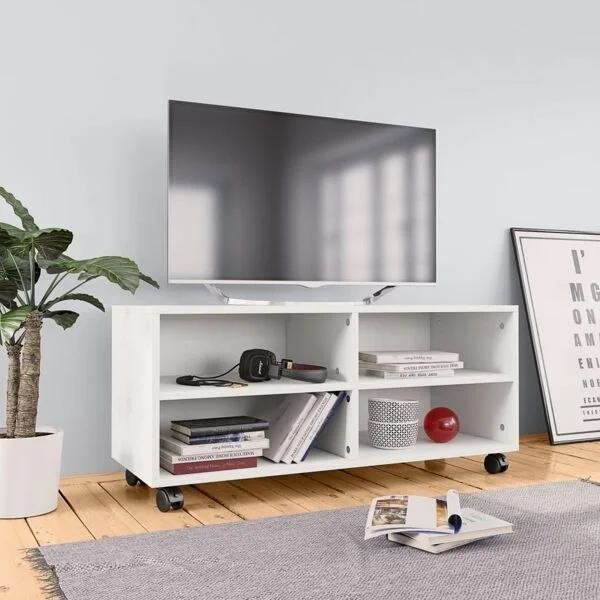(SC)vidaXL TV-bord med hjul hvid 90x35x35 cm konstrueret træ