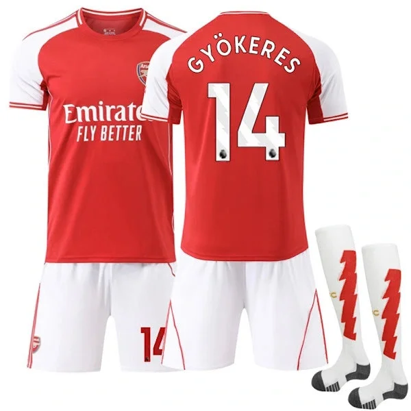 Halloween-tilbud 25-26 Arsenal Hjemme Barn Fotballtrøye Sett med Sokker Nr. 14 Viktor Gyökeres Barn Kids 28(150-160CM)