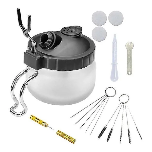 Airbrush Rengjøringssett - 6 deler Airbrush Rengjøringssett med Rengjøringskrukke, Nylonbørstesett, Nåler i Rustfritt Stål