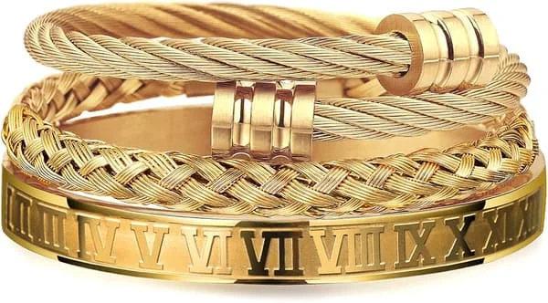 Armbånd i rustfritt stål for menn Gull romertall armbånd vridd kabelarmbånd justerbart mansjettarmbånd menn