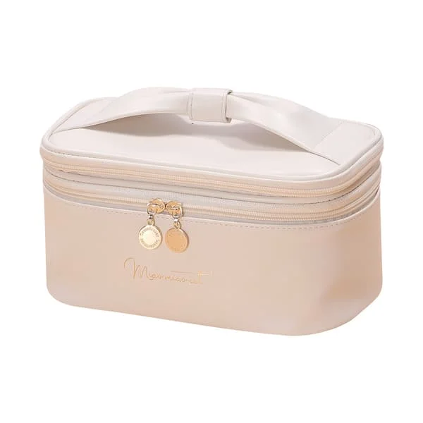 Women's Double Layer PU Leather Toiletry Bag - Cream, G