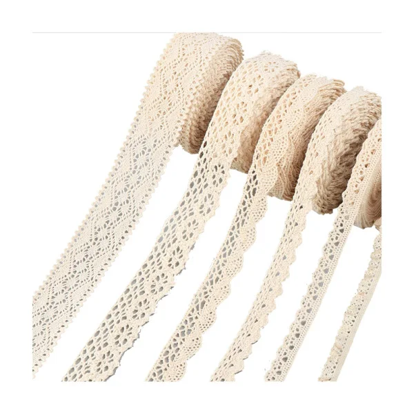 ABSOFINE 30M vintage blondebånd kant beige bomuldsbånd dekorativt bånd blonde stof blondekant hæklet kant til syning håndværk jul-FA8-