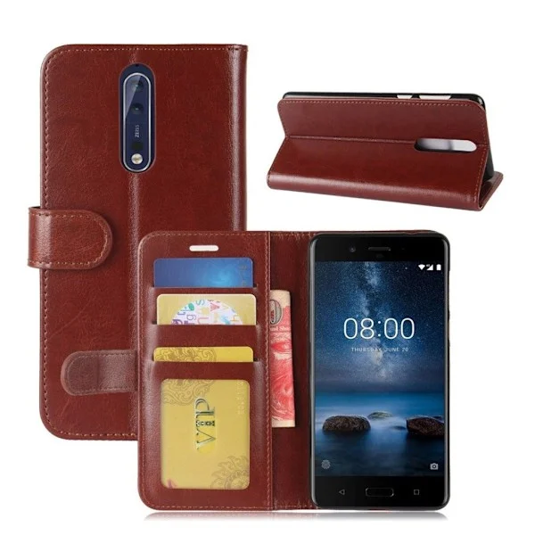 Nokia 8 Crazy Horse Lær Etui - Brun