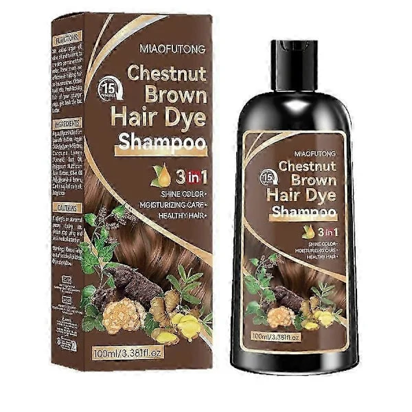 Kastanjebrun hårfarveshampoo 3 i 1 til gråt hår, naturlig urteshampoo semi-permanent hårfarve til kvinder og mænd (1 stk.)