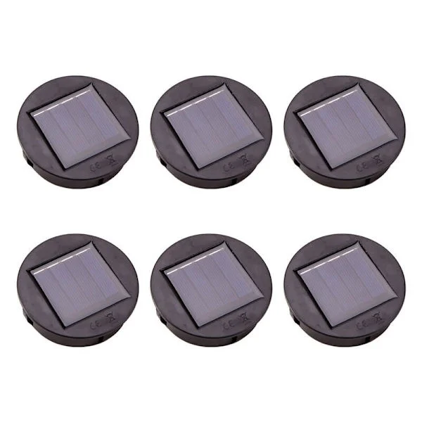 6 stk solcelledrevet utskiftbar rund LED-lyskasse solbatteriboks solceller batterilader -Ion