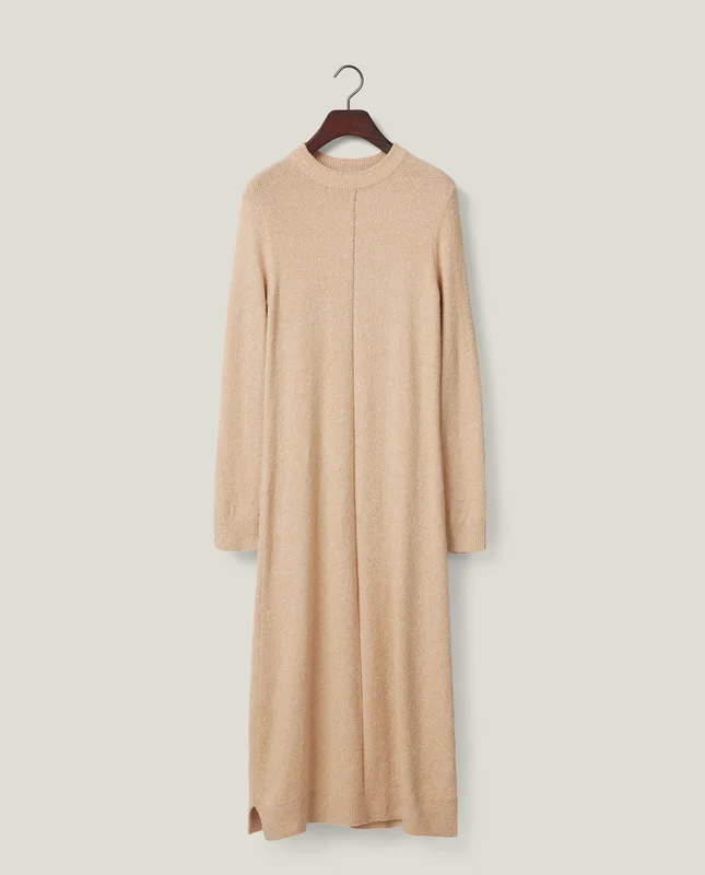 Lexington Lige pasform midi strikket kjole, lys beige melange