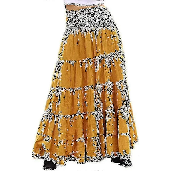 Dame ensfarget sateng langt skjørt med elastisk midje elegant bankettfest kveld bryllup høy midje langt skjørt