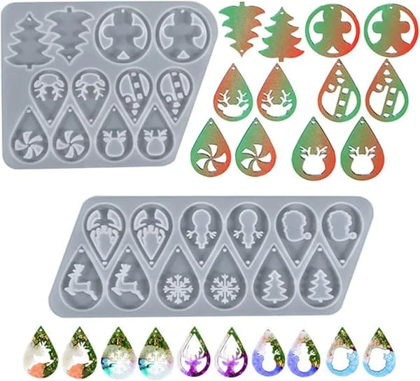 Christmas Pendant Silicone Molds Epoxy Resin Molds Earrings Silicone Mold Resin Molds for Christmas Pendant Resin Mold for Crafts Earrings