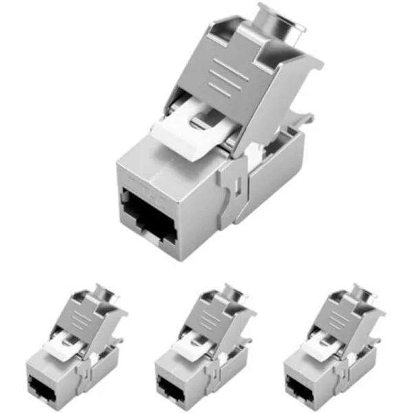 Pakke med 4 CAT 7 Keystone RJ45 hunnmoduler for LAN-kabel, 10 Gbps ved 1000 MHz, STP hunn innfelt montering for patchpanel og nettverksboks, også (FMY