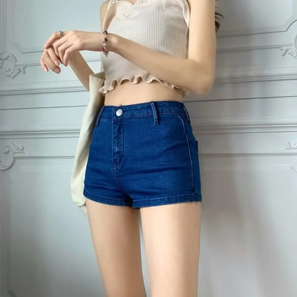 Jeansshorts för kvinnor Sommar Harajuku Hög midja Elastiska Jeansshorts