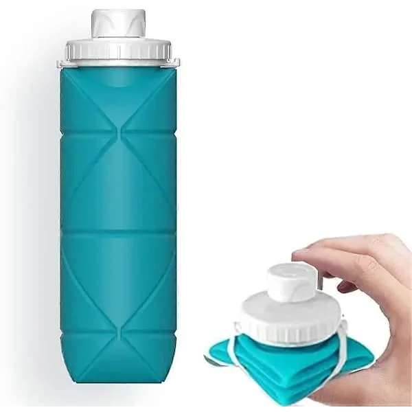 Foldable Water Bottle Leak-Proof Valve 600ML Reusable BPA-Free Silicone Collapsible Water Bottle for Gym Camping Hiking Yoga Travel Sports Lightweight