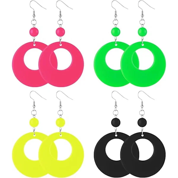 Par akryl retro neon øredobber fargerike dinglende øredobber trendy øredobber klumpete øredobber søte godteri øredobber for 80-talls fest kostyme 