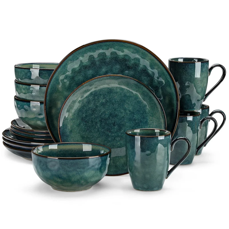 AliExpress - Vancasso 16/32-teiliges Sternenhimmel-Grünes Dinner-Set, Kiln-Change-Glaze Tafelservice mit Speiseteller, Dessertteller, Schüssel, Becher