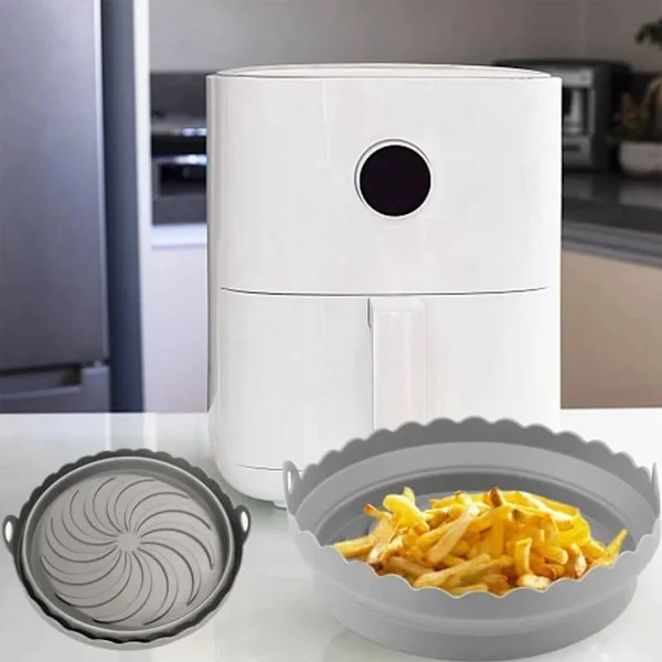 Air Fryer Silikonform, Återanvändbar Ersättningsinsats Korg, Vikbar Ugnsmatta, Värmebeständig Bakplåt, Varmluftsfritös Matta, Grå