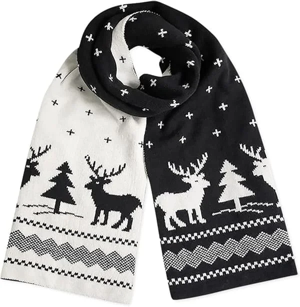Winter Knitted Scarves for Women Christmas Scarf Reversible Fair Isle Pattern Clear Snowflake Soft Warm Long Foulards