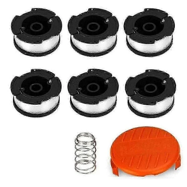 6x spoler og spoledeksler for Black Decker gresstrimmer trimmertrådspole