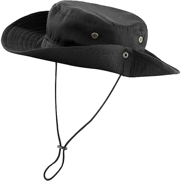 Bøllehat Boonie Cowboy Hat med Bred Skygge Fiskehat med Justerbar Rem