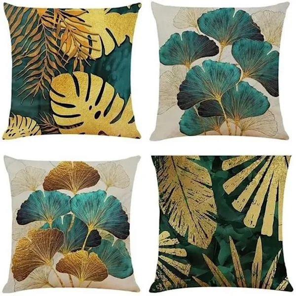 Set med 4 kuddöverdrag i bomull och lin, dekorativt kvadratiskt kuddöverdrag för heminredning, 45x45 cm