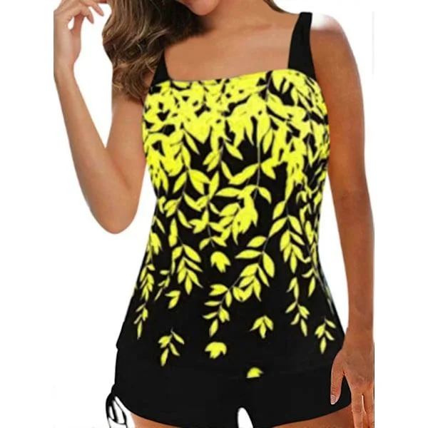 Dam Badkläder Tankini Baddräkt Toppar Shorts Set Plus Size Gul 3XL